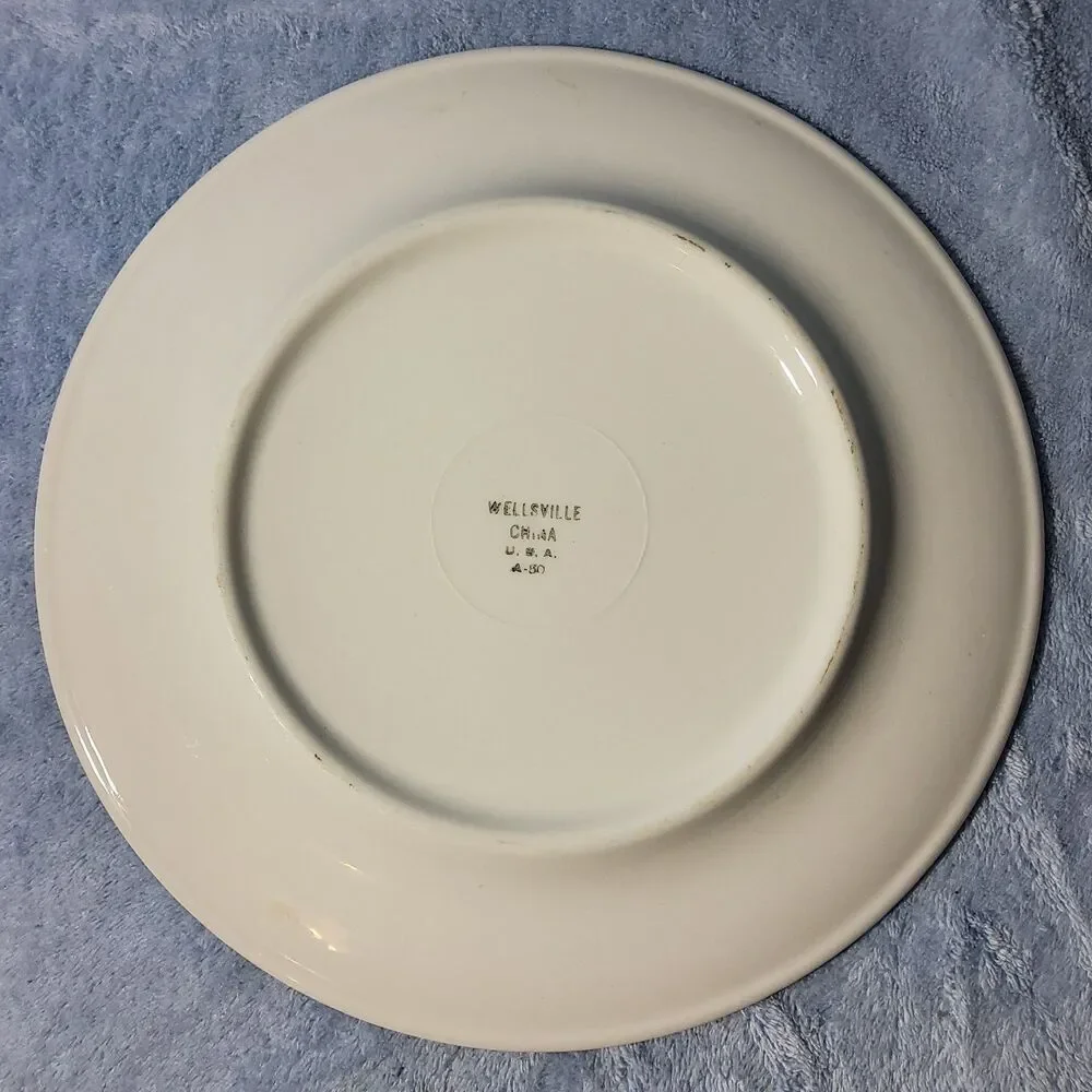 (3) Vintage Restaurantware Wellsville China Green Banded Plates A-50 9.25